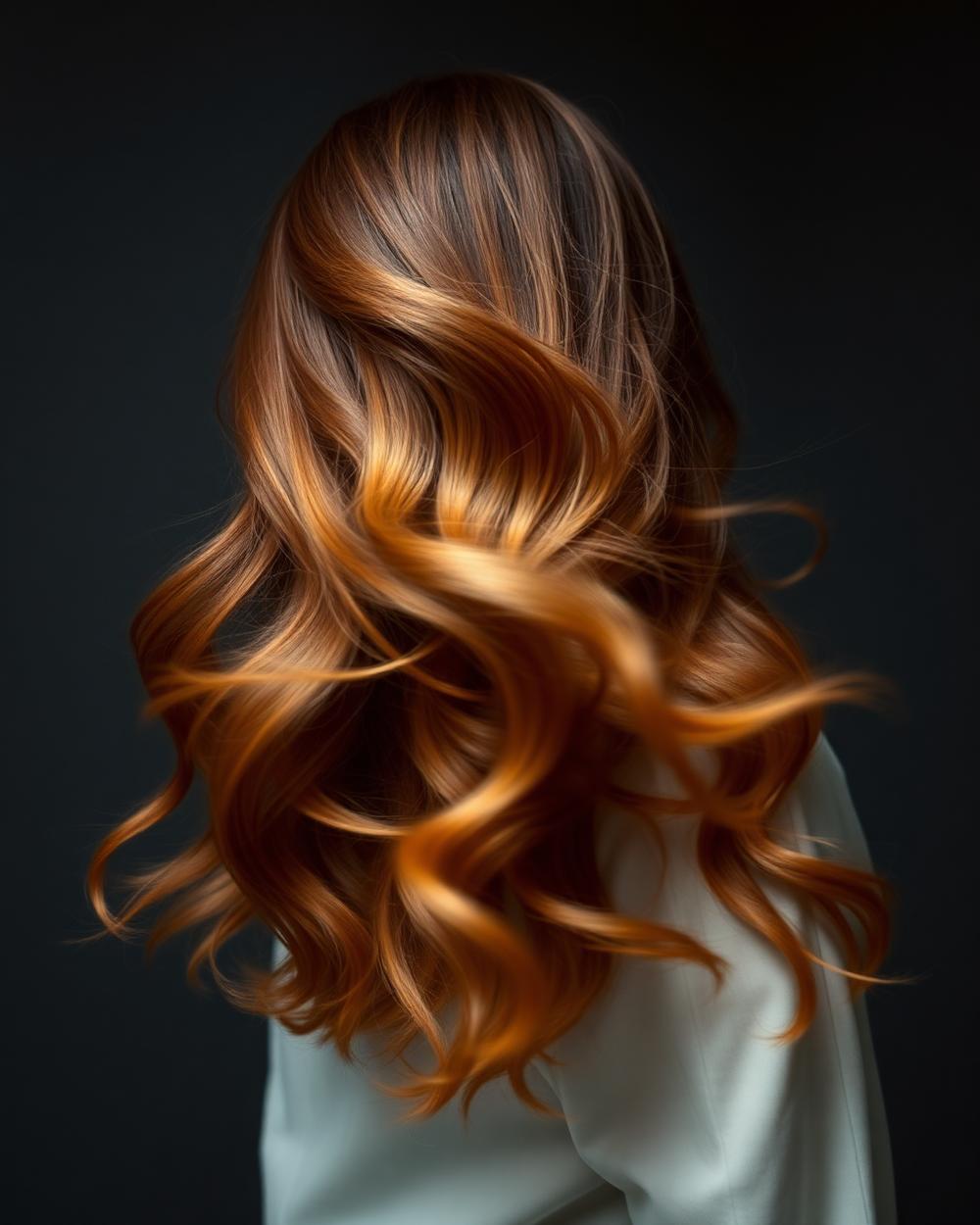 Long waves with caramel balayage